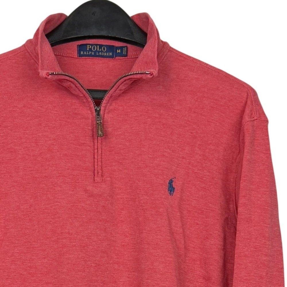 Polo Ralph Lauren QUARTER ZIP Mens M Cotton Viscose Pullover Red Heathered Pony